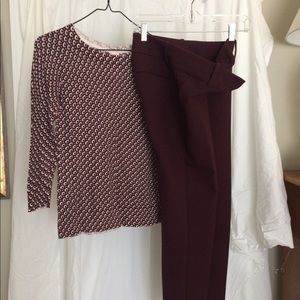 Burgundy pants. Narrow ankle side pockets